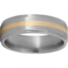 Titanium Flat Band with Grooved Edges, 2mm 14K Yellow Gold Inlay and Satin Finish