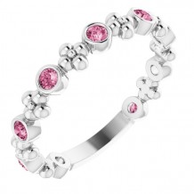 14K White Pink Tourmaline Beaded Ring