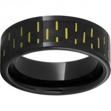 Black Diamond Ceramic Pipe Cut Band with Black and Yellow Carbon Fiber Inlay
