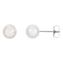 Stuller 14k White Gold 6mm White Akoya Cultured Pearl Earrings