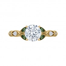 Shah Luxury 14K Yellow Gold Round Diamond and Green Tsavorite Engagement Ring (Semi-Mount)