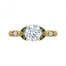 Shah Luxury 14K Yellow Gold Round Diamond and Green Tsavorite Engagement Ring (Semi-Mount)