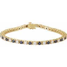 14K Yellow Blue Sapphire & 2 3/8 CTW Diamond Line 7 Bracelet