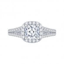 Shah Luxury 14K White Gold Cushion Cut Diamond Halo Engagement Ring with Split Shank (Semi-Mount)