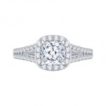 Shah Luxury 14K White Gold Cushion Cut Diamond Halo Engagement Ring with Split Shank (Semi-Mount)