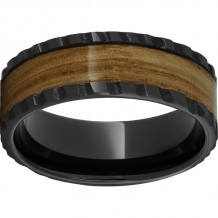 Black Diamond Ceramic Pipe Cut Band with Single Malt Barrel Aged Inlay and Notched Edge