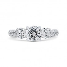 Shah Luxury 14K White Gold Three-Stone Engagement Ring with Round Diamond (Semi-Mount)