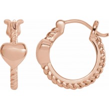 14K Rose 14 mm Heart Rope Hoop Earrings