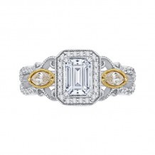 Shah Luxury 14K Two-Tone Gold Emerald Cut Diamond Halo Engagement Ring (Semi-Mount)
