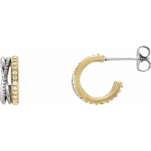 14K Yellow/White 1/5 CTW Beaded Hoop Earrings