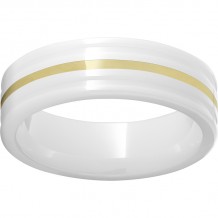 White Diamond CeramicFlat Ring with Rounded Edges and a 1mm 18K Yellow Gold Inlay