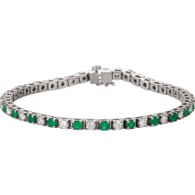 14K White Emerald & 2 1/3 CTW Diamond Line 7  Bracelet