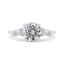 Shah Luxury 14K White Gold Three Stone Engagement Ring Center Round with Shield-cut sides Diamond