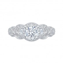 Shah Luxury 14K White Gold Round Diamond Floral Engagement Ring (Semi-Mount)