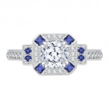 Shah Luxury 14K White Gold Cushion Diamond Halo Engagement Ring with Sapphire (Semi-Mount)