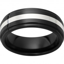 Black Diamond Ceramic Grooved Edge Band with Sterling Silver Inlay