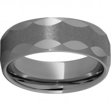 Rugged Tungsten  8mm Domed Band with Oval Facets and Stone Finish
