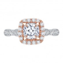 Shah Luxury Cushion Diamond Halo Vintage Engagement Ring In 14K Two-Tone Gold (Semi-Mount)