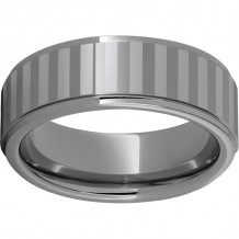 Rugged Tungsten  8mm Flat Grooved Edge Band with Vertical Laser Satin Stripes