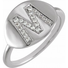 14K White Initial M 1/8 CTW Diamond Ring