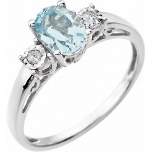 14K White Aquamarine & .04 CTW Diamond Ring