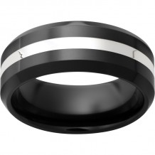 Black Diamond Ceramic Beveled Edge Band with 2mm Sterling Silver Inlay