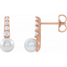 14K Rose Freshwater Cultured Pearl & 1/6 CTW Diamond Earrings