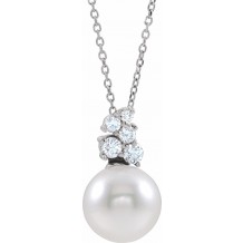 14K White Freshwater Cultured Pearl & 1/4 CTW Diamond 16-18 Necklace