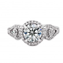 18k White Gold Halo Diamond Engagement Ring with Side Stones