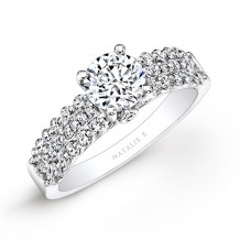 18k White Gold Prong and Bezel Set Three Row White Diamond Engagement Ring