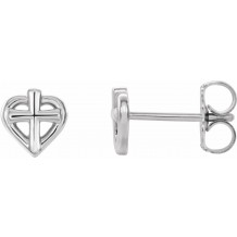 14K White Cross with Heart Youth Earrings