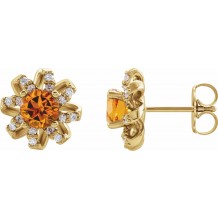 14K Yellow Citrine & 1/6 CTW Diamond Halo-Style Earrings