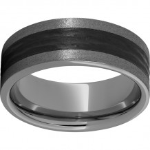 Rugged Tungsten  8mm Pipe Cut Band with Black CeramicBark Finish and Stone Finish Edges