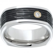 Serinium Square Band with Bark Finished Black CeramicInlay and One .06 Round Brilliant Diamond