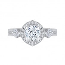 Shah Luxury 14K White Gold Round Diamond Floral Halo Engagement Ring (Semi-Mount)