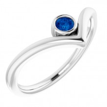 14K White Blue Sapphire Solitaire Bezel-Set V Ring