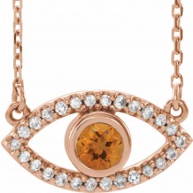 14K Rose Citrine & White Sapphire Evil Eye 18 Necklace