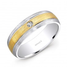 18k White and Yellow Gold Bezel Set White Diamond Wedding Band