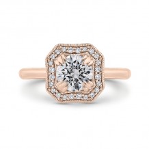 Shah Luxury 14K Rose Gold Round Diamond Halo Engagement Ring with Euro Shank (Semi-Mount)