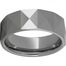Rugged Tungsten  8mm Triangle Faceted Polished Band