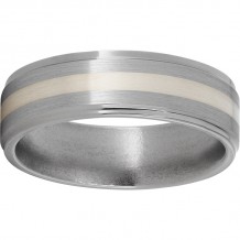 Titanium Flat Band with Grooved Edges, 2mm Sterling Silver Inlay and Satin Finish