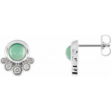 14K White Chrysoprase & 1/8 CTW Diamond Earrings