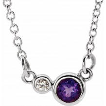 14K White Amethyst & .02 CTW Diamond 16 Necklace