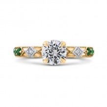 Shah Luxury 14K Two-Tone Gold Round Diamond and Green Tsavorite Engagement Ring (Semi-Mount)