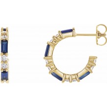 14K Yellow Blue Sapphire & 1/2 CTW Diamond Earrings