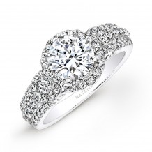14k White Gold Pave Channel White Diamond Halo Engagement Ring