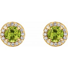 14K Yellow 5 mm Round Peridot & 1/8 CTW Diamond Earrings