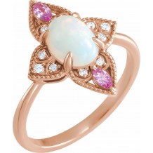 14K Rose Ethiopian Opal, Pink Sapphire & .05 CTW Diamond Vintage-Inspired Ring