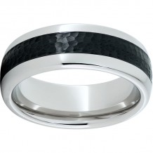 Serinium Domed Band with Black CeramicInlay and Hammered Center Finish