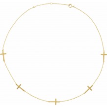 14K Yellow 5-Station Cross Adjustable 16-18u201d Necklace